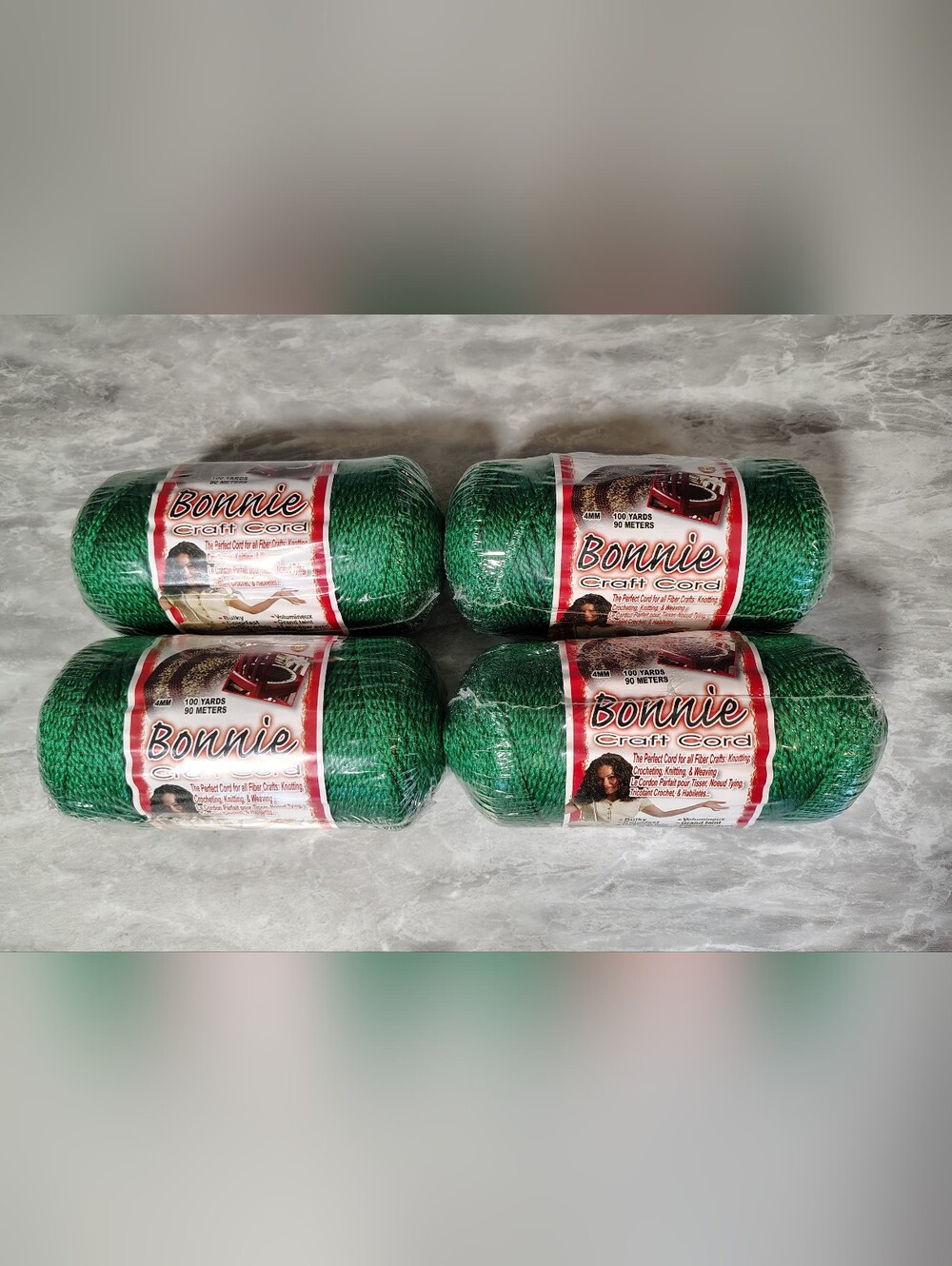 Lot of 4 Vintage Bonnie Macrame Craft Cord 4mm 100 Yds Green NOS